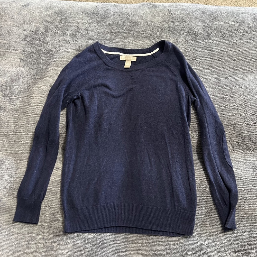 Banana Republic Wool Blend Crew Neck Sweater Women's S Navy Blue Elbow Patch